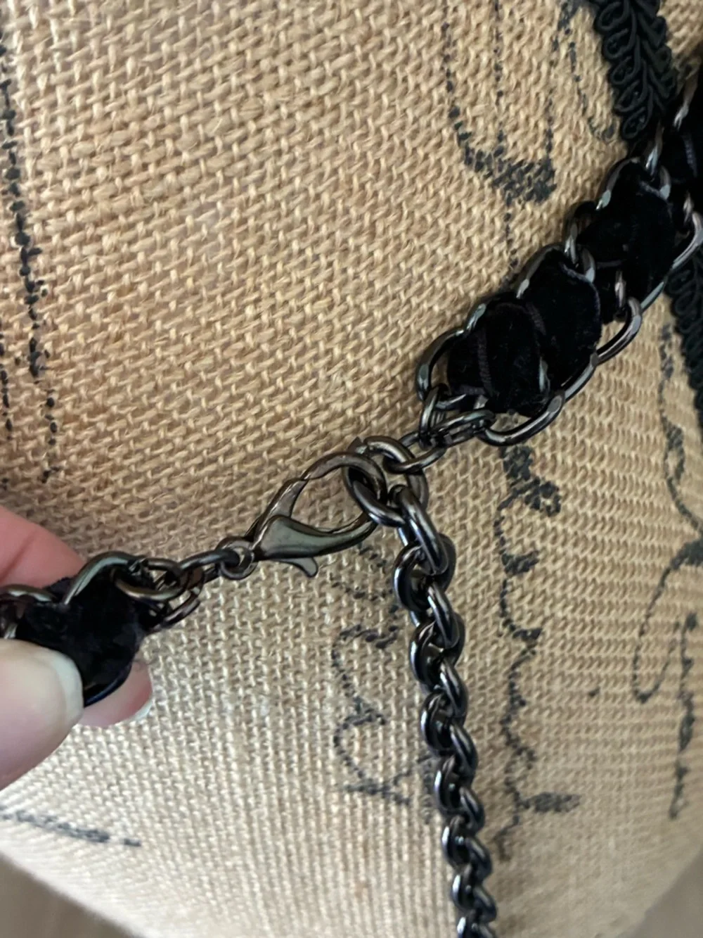 Gunmetal & black velvet Rope Chain‎ Belt Y2K Lariat Adjustable Statement vintage
